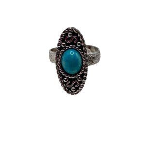 Vintage Ring Sarah Coventry Faux Turquoise Silver Tone Textured Adjustable Band